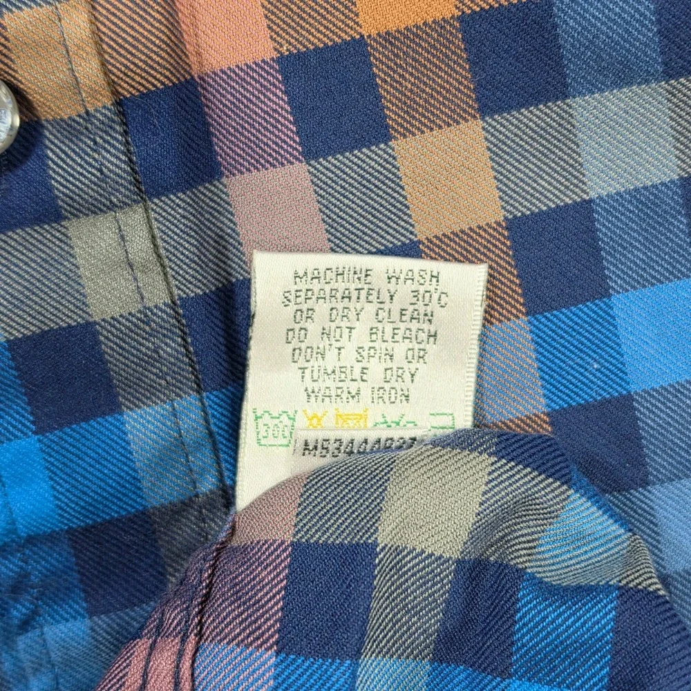 Bugatchi Button Down Shirt Mens L Blue Orange Plaid Excellent Classic Fit Cotton